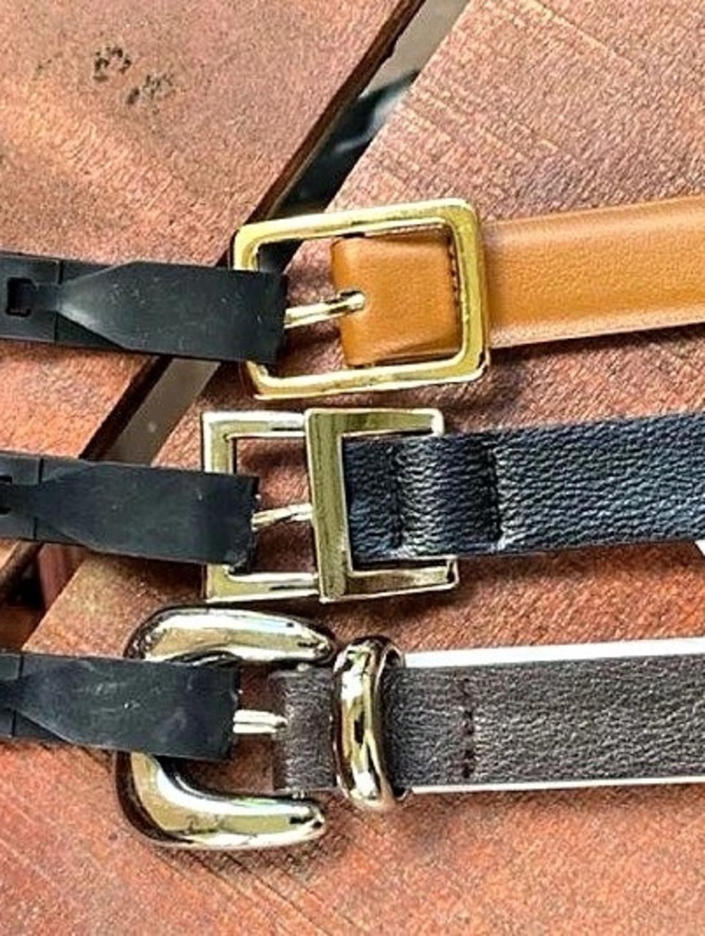 Madden NYC Women's Skinny Belt Set 3-Pack 2 shades of Brown & Black XL